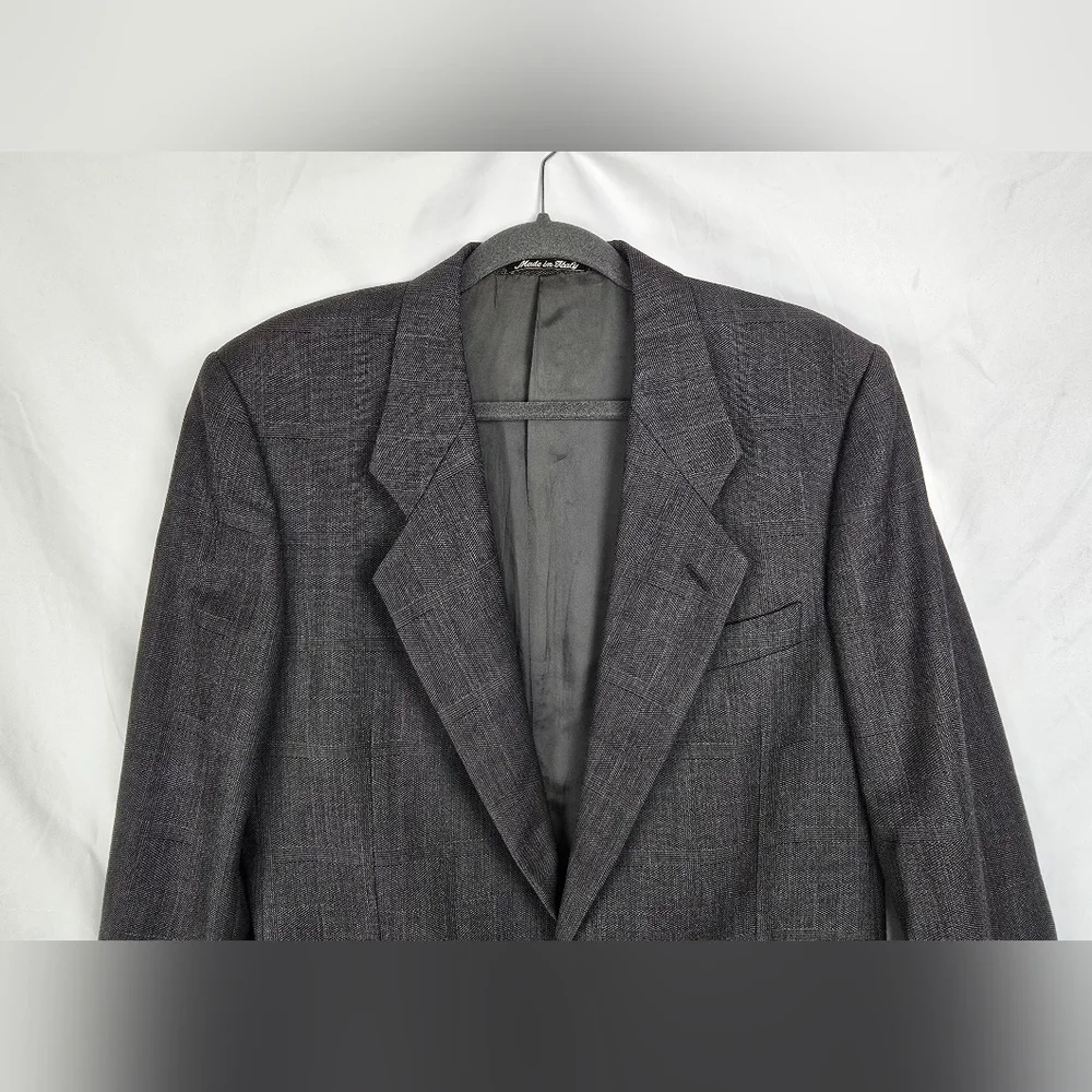 Mani by Giorgio Armani Pure Virgin Wool Gray Windowpane Coat Blazer sz 40 Short